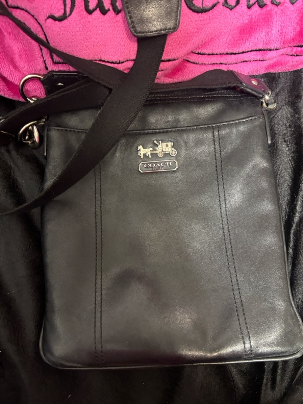 Coach Purple Satin Cosmetic Pouch with Leather Creed Patch